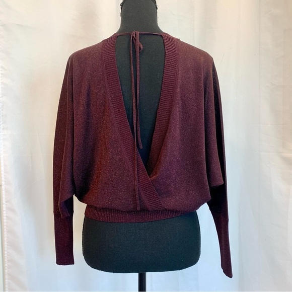 Bebe maroon burgundy metallic glitter wrap sweater Sz M - Picture 4 of 10